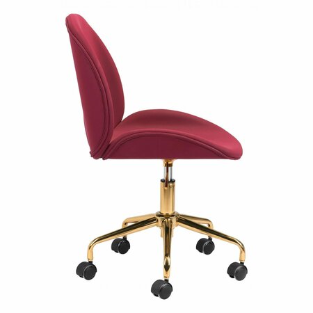 Homeroots 85.6 x 55.1 x 66 in. Contemporary Red Velvet & Gold Rolling Office Chair 394949